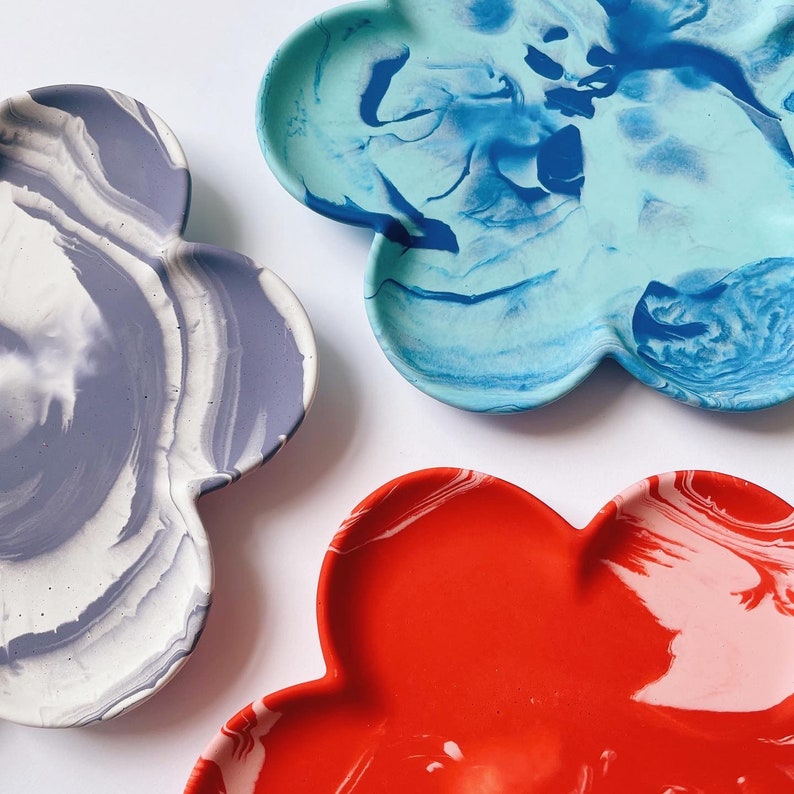 jesmonite daisy flower dishes marbleized various colors