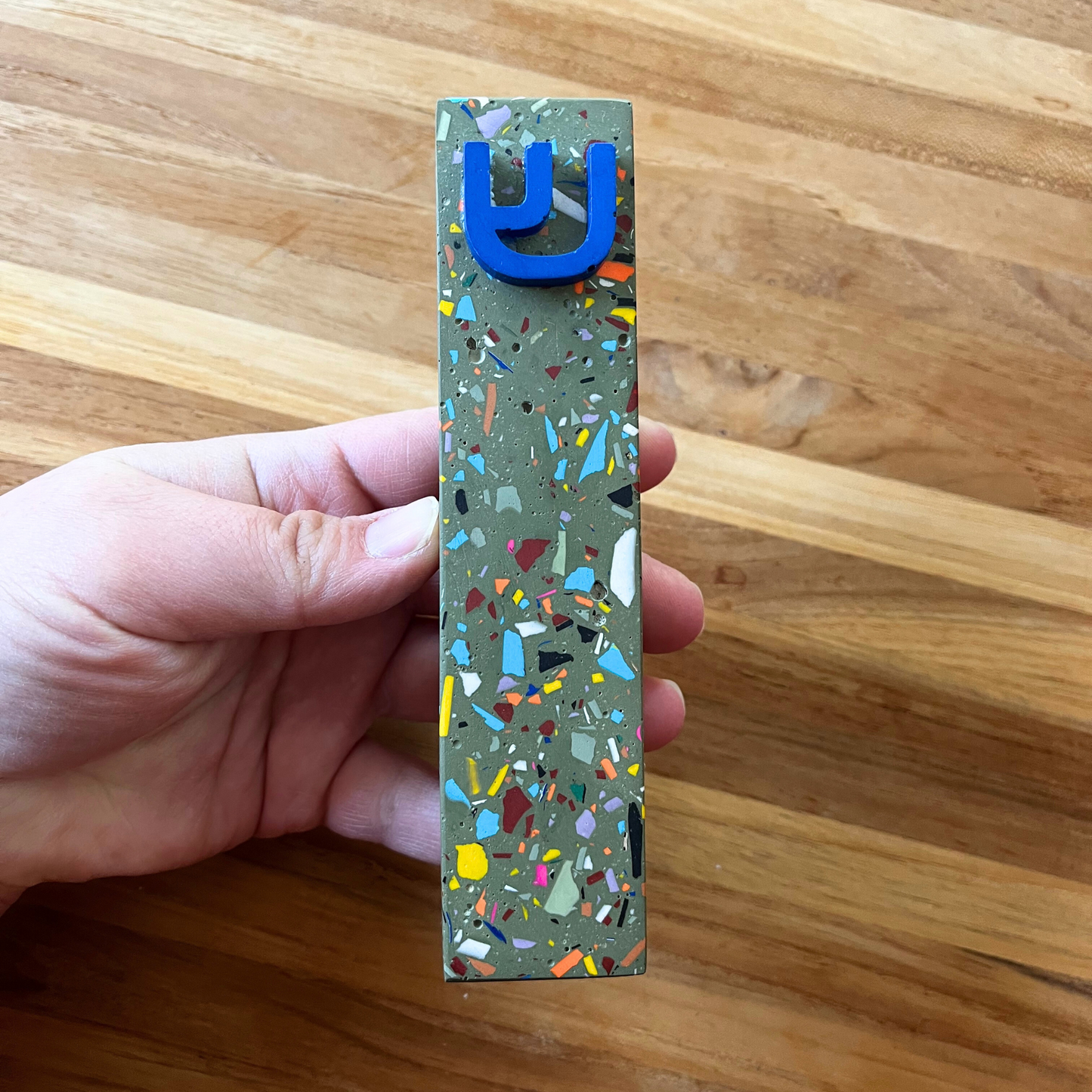 Mezuzah Case - Olive & Multicolor Terrazzo