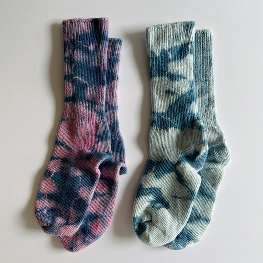 Hand Dyed Cotton Socks - Indigo Shibori