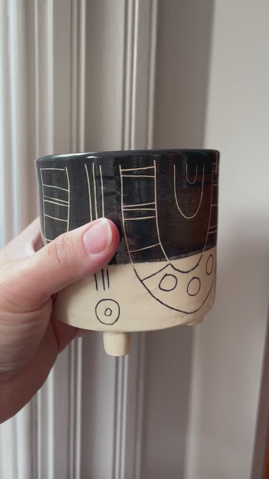 Hand Carved Ceramic Planter - Black