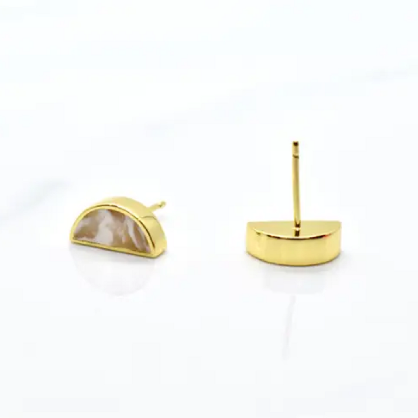 Crystal Quartz Half Moon Stud Earrings