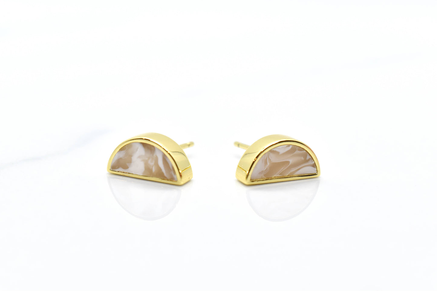 Crystal Quartz Half Moon Stud Earrings