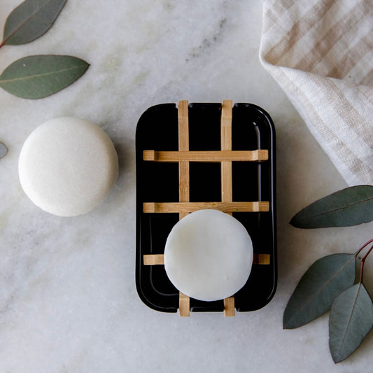 Black Bamboo Grid Soap Dish - Biodegradable