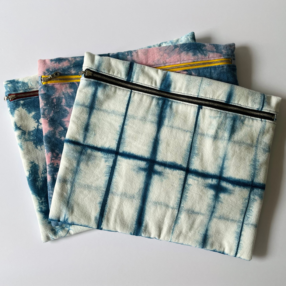 Laptop Bag - Shibori Dyed Indigo - Grid