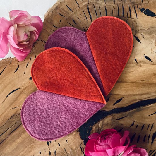 Set of 2 Heart Coasters - Naturally Dyed Wool