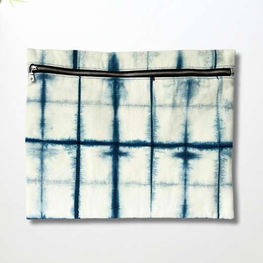 Laptop Bag - Shibori Dyed Indigo - Grid