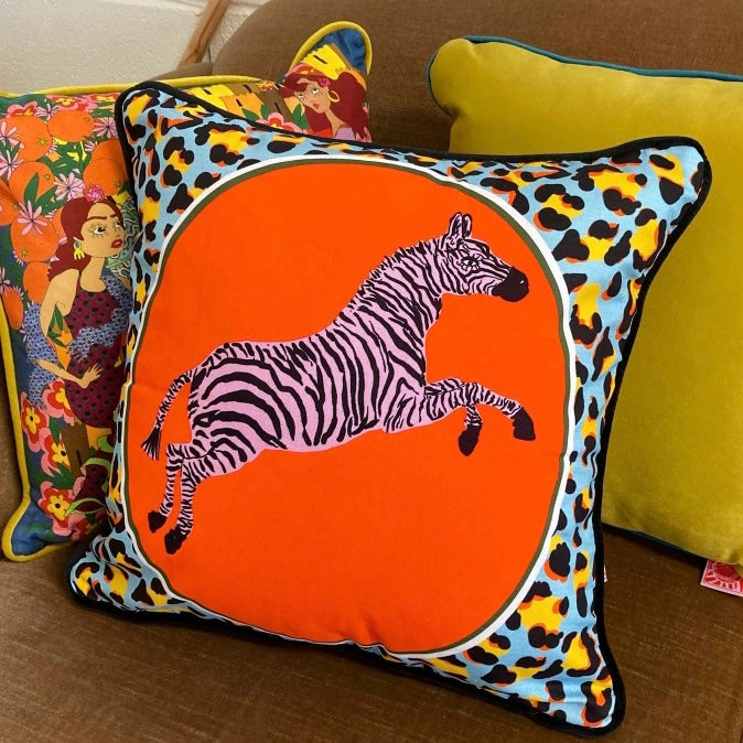 Leaping Zebra Throw Pillow Cover