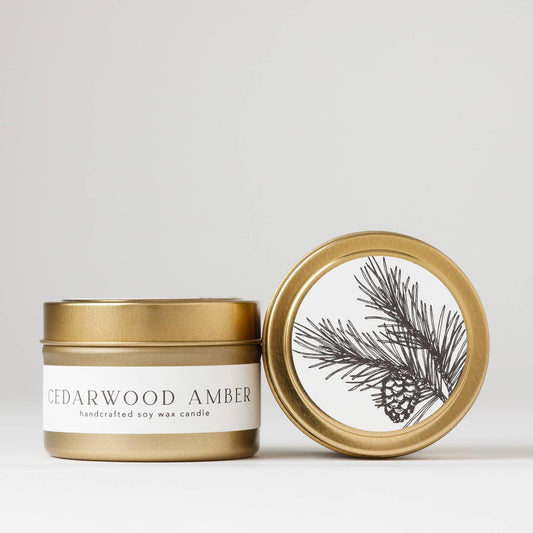 Cedarwood Amber : Tin Soy Candle