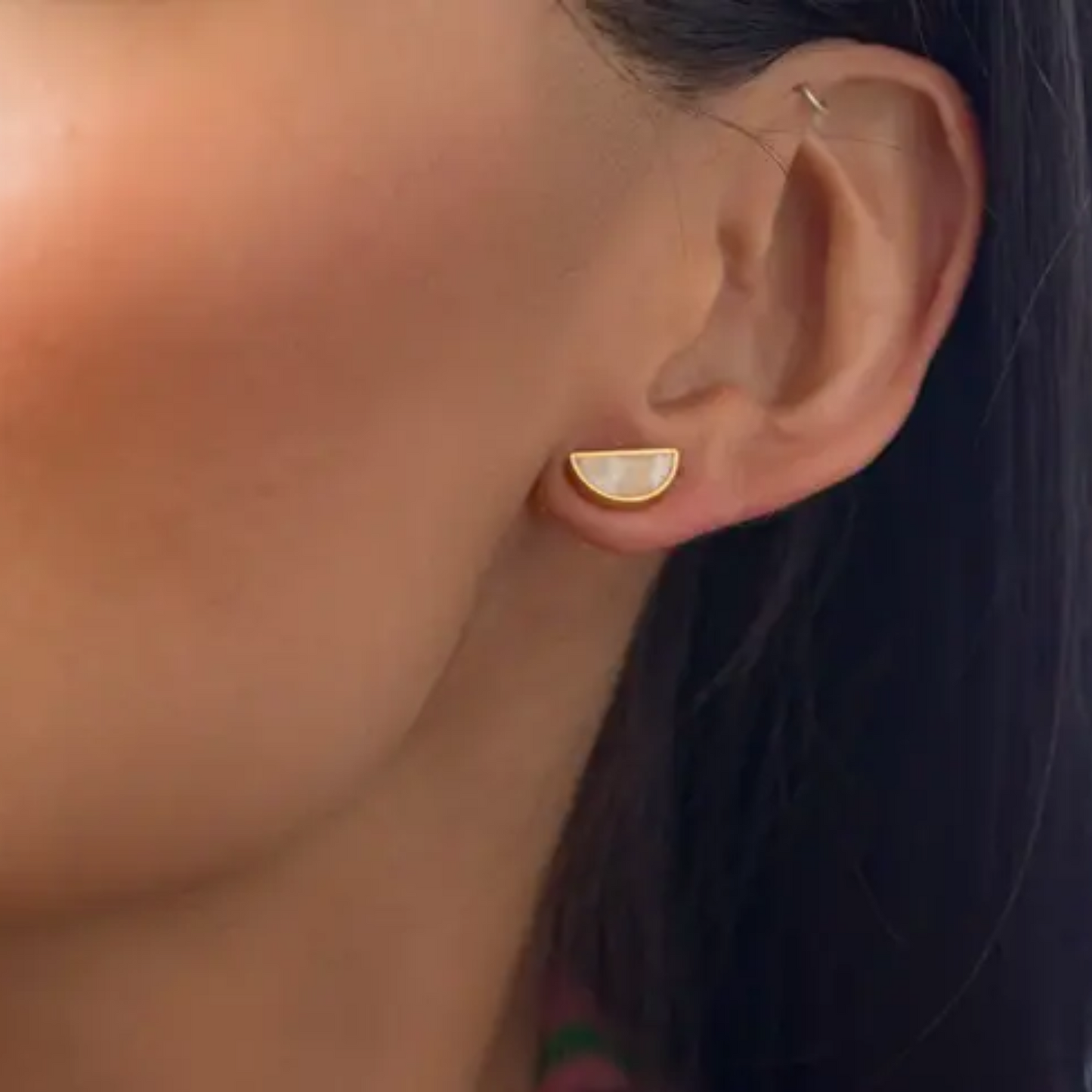 Crystal Quartz Half Moon Stud Earrings