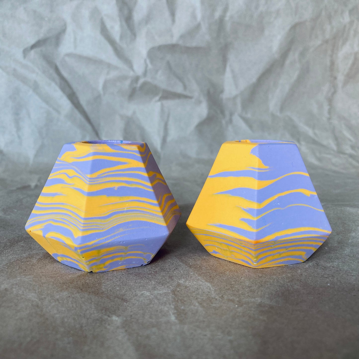 Hexagonal Marble Candlestick Holder - Lilac + Yellow