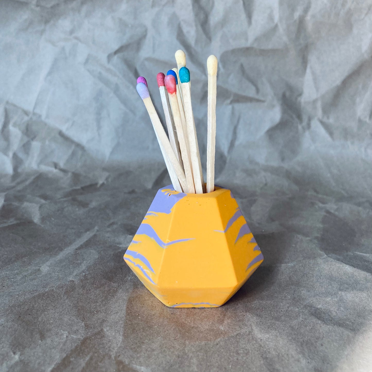 Hexagonal Marble Candlestick Holder - Lilac + Yellow