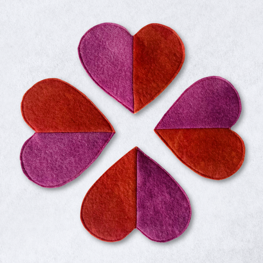 Set of 4 Heart Coasters - Naturally Dyed Wool