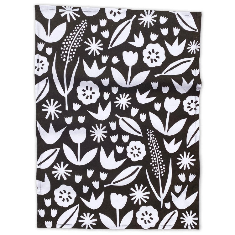 Black + White Floral Tea Towel