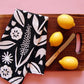 Black + White Floral Tea Towel