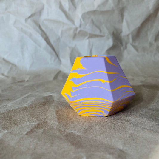 Hexagonal Marble Candlestick Holder - Lilac + Yellow