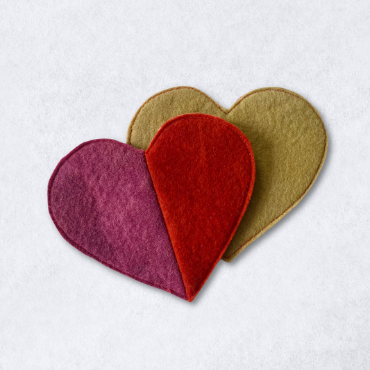 Set of 2 Heart Coasters - Naturally Dyed Wool